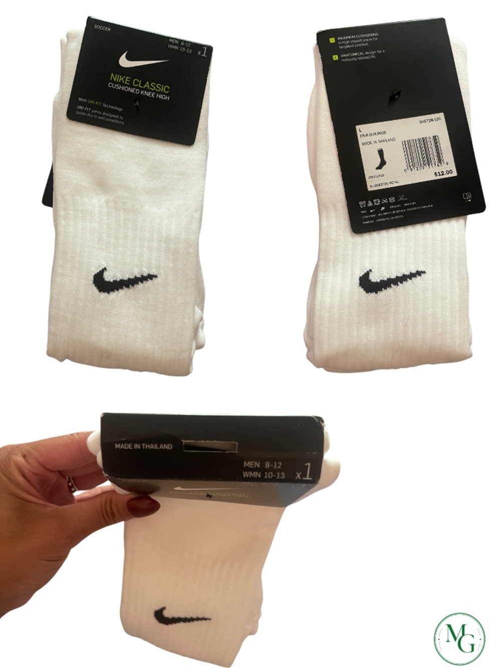Nike Classic Cushioned Knee High Soccer Socks White Mens L Womens 10-13 NWT